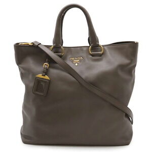 Prada BAMBU Shoulder Bag Tote Greige Leather Gold